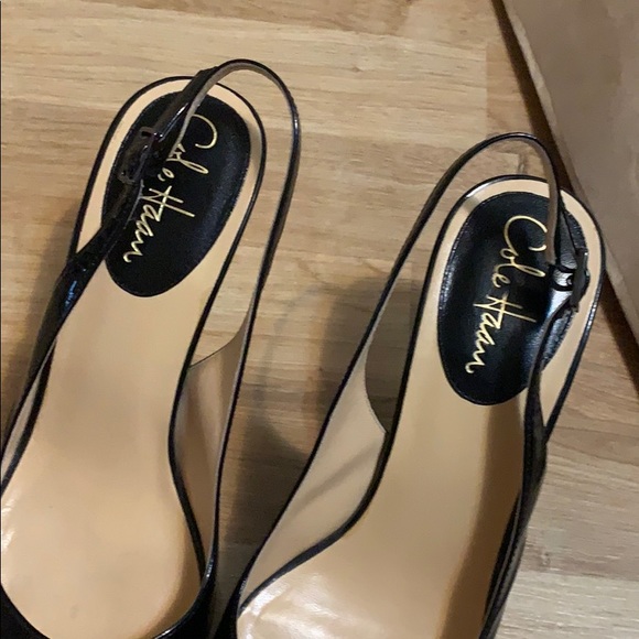 Cole Haan patent black peep toe slingback heel _9 - Picture 4 of 9